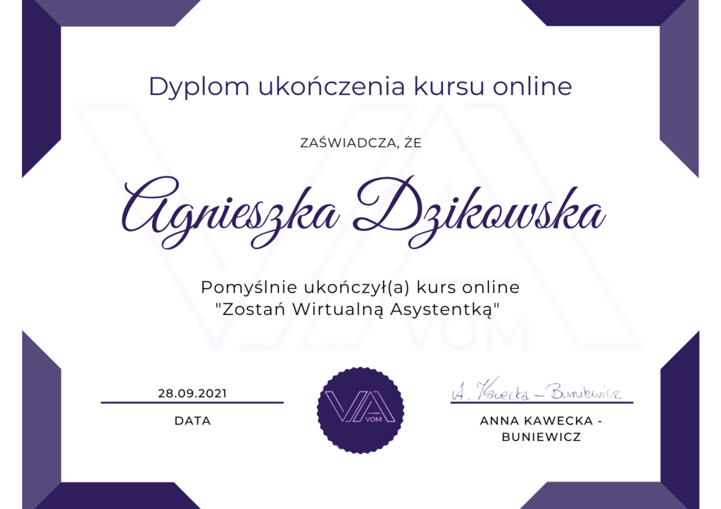 Dyplom ukończenia kursu